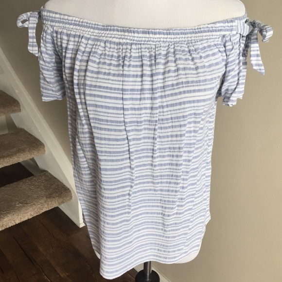 Tops - Last Call! Blue & White Off-the-shoulder Top